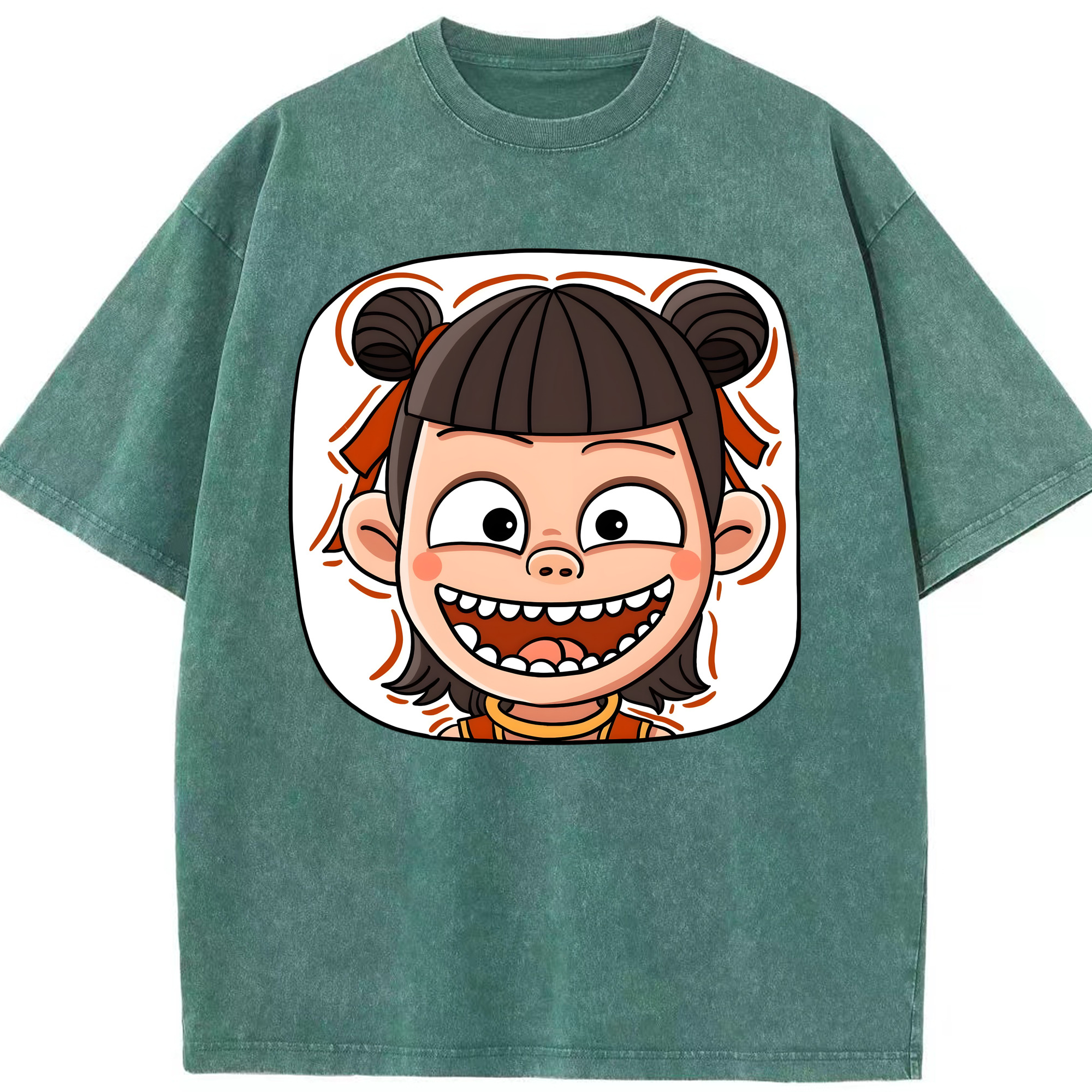 （画像用） Ne Zha 2 ナタ 魔童の大暴れ 綿100% ヴィンテージ風 半袖Tシャツ（フロントプリント）